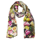 Wrapables Luxurious 100% Charmeuse Silk Floral Painting Long Scarf with Hand Rolled Edges