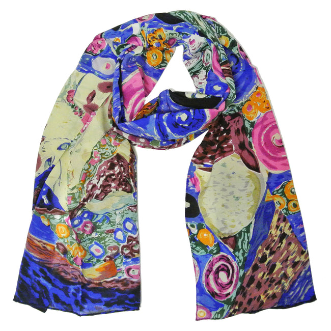 Wrapables Luxurious 100% Charmeuse Silk Long Scarf with Hand Rolled Edges, Gustav Klimt's The Virgin
