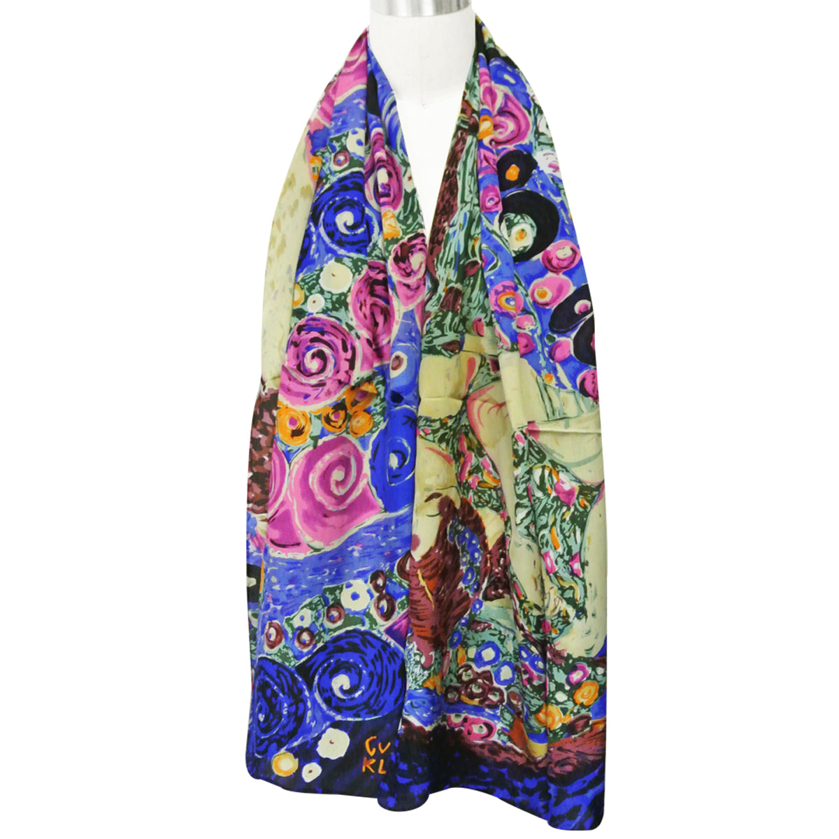 Wrapables Luxurious 100% Charmeuse Silk Long Scarf with Hand Rolled Edges, Gustav Klimt's The Virgin