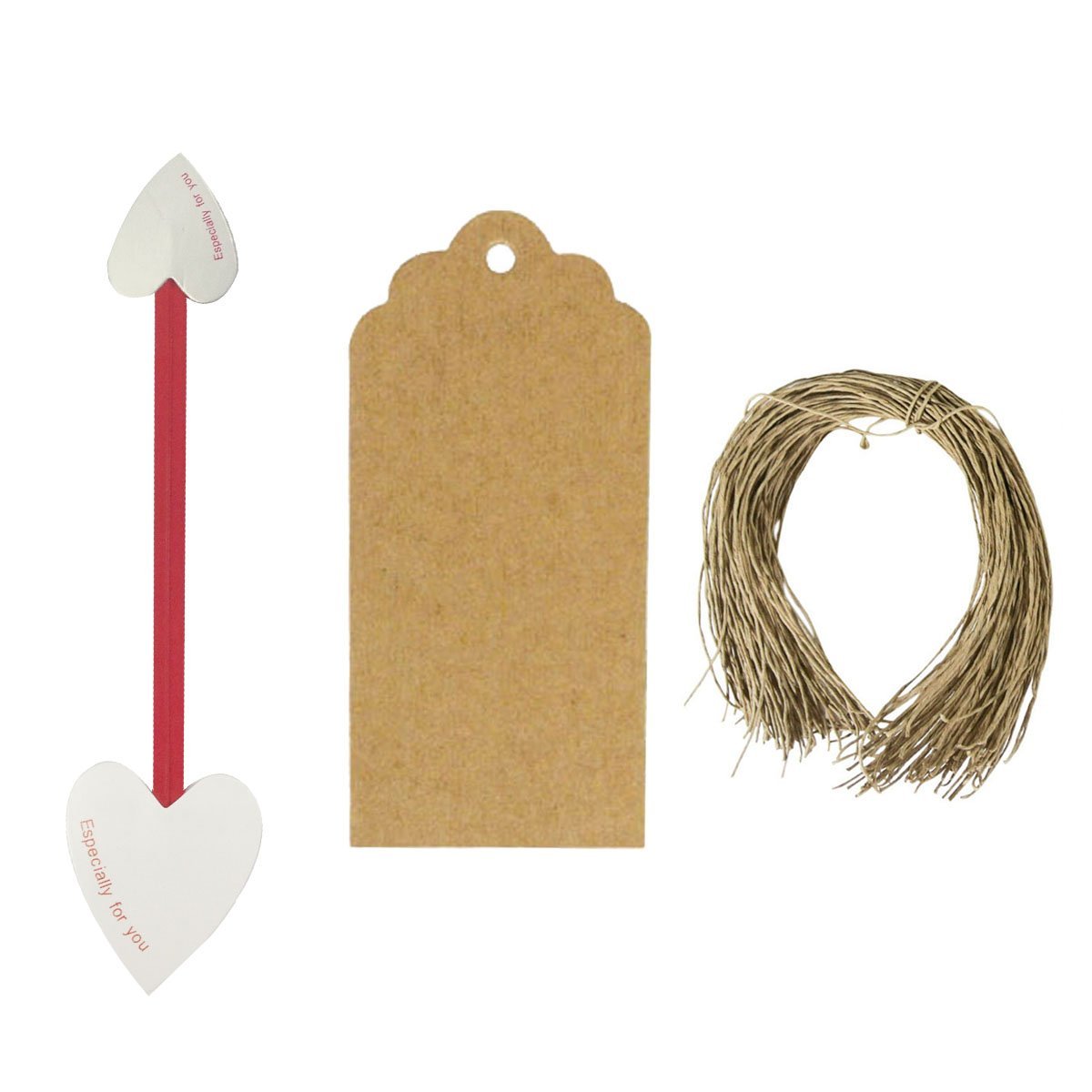 Wrapables Set of 50 Heart Twist Ties with 20 Scalloped Gift Tags