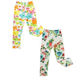 Wrapables Doodle and Floral Print Toddler Leggings Set of 2, White (Size 5)