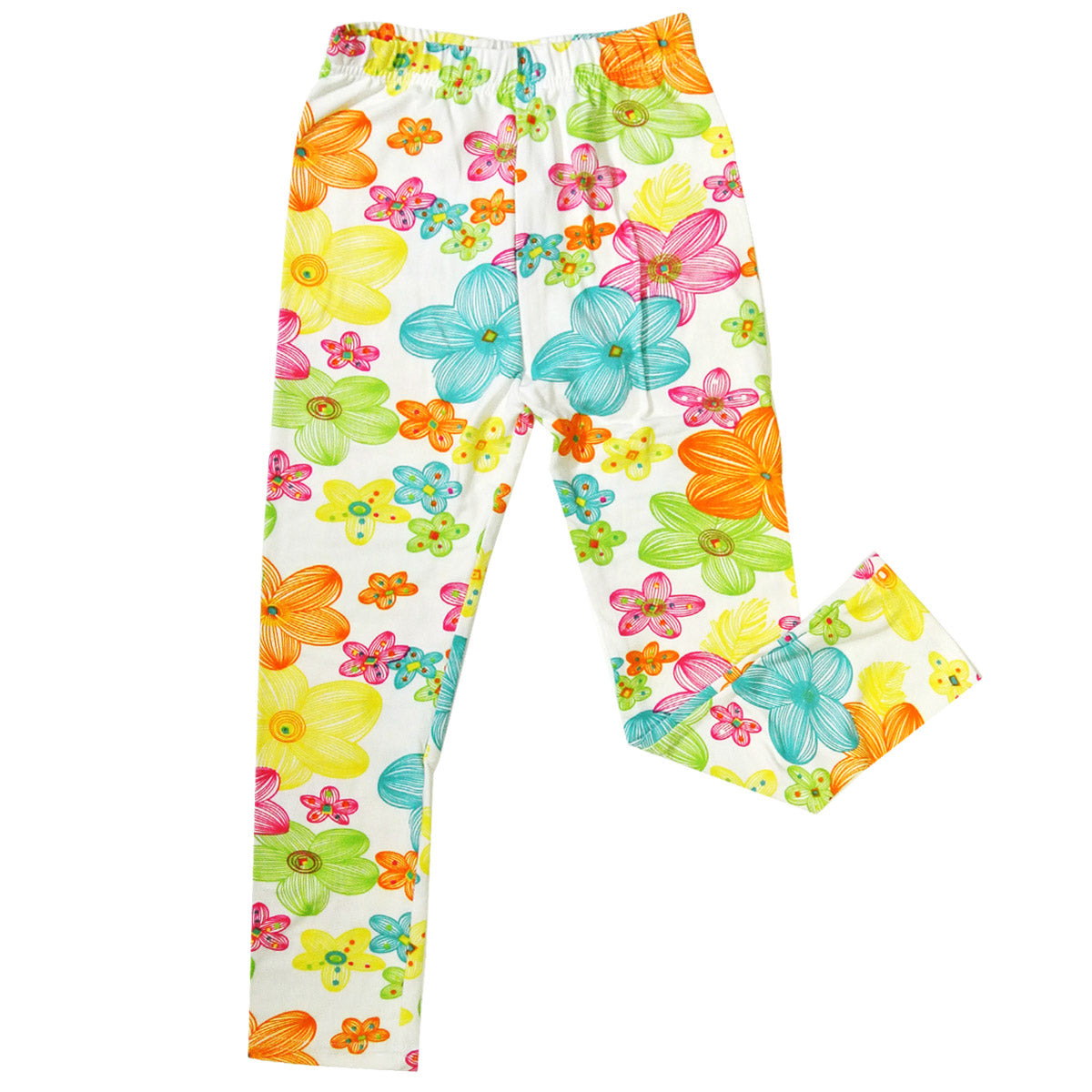 Wrapables Doodle and Floral Print Toddler Leggings Set of 2, White (Size 5)