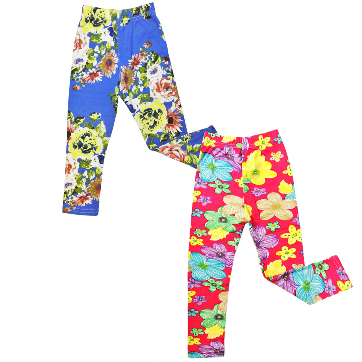 Wrapables Doodle and Floral Print Toddler Leggings Set of 2, White (Size 5)