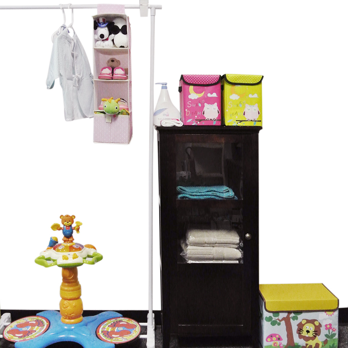 Wrapables 3 Shelf With 1 Drawer Hanging Nursery Closet Organizer, Pink