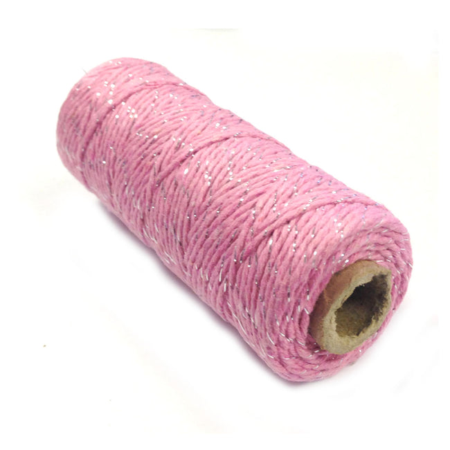 Wrapables Cotton Baker's Twine 12ply 100 Yard, Pink/Metalic Silver