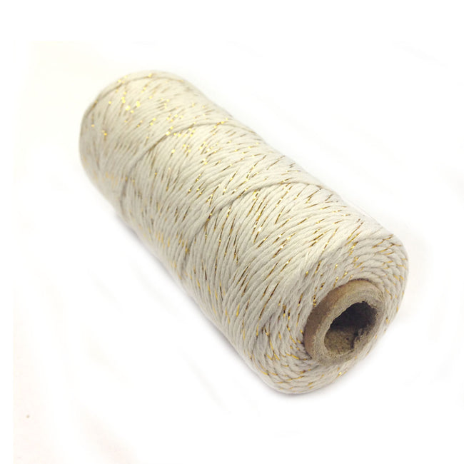 Wapables Cotton Baker's Twine 12ply 100 Yard, White/Gold Metalic