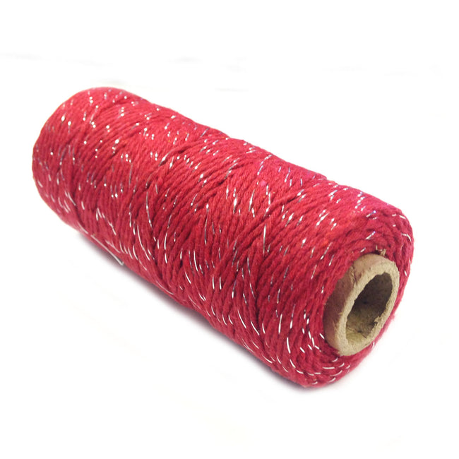 Wrapables Cotton Baker's Twine 12ply 100 Yard, Red/Metalic Silver