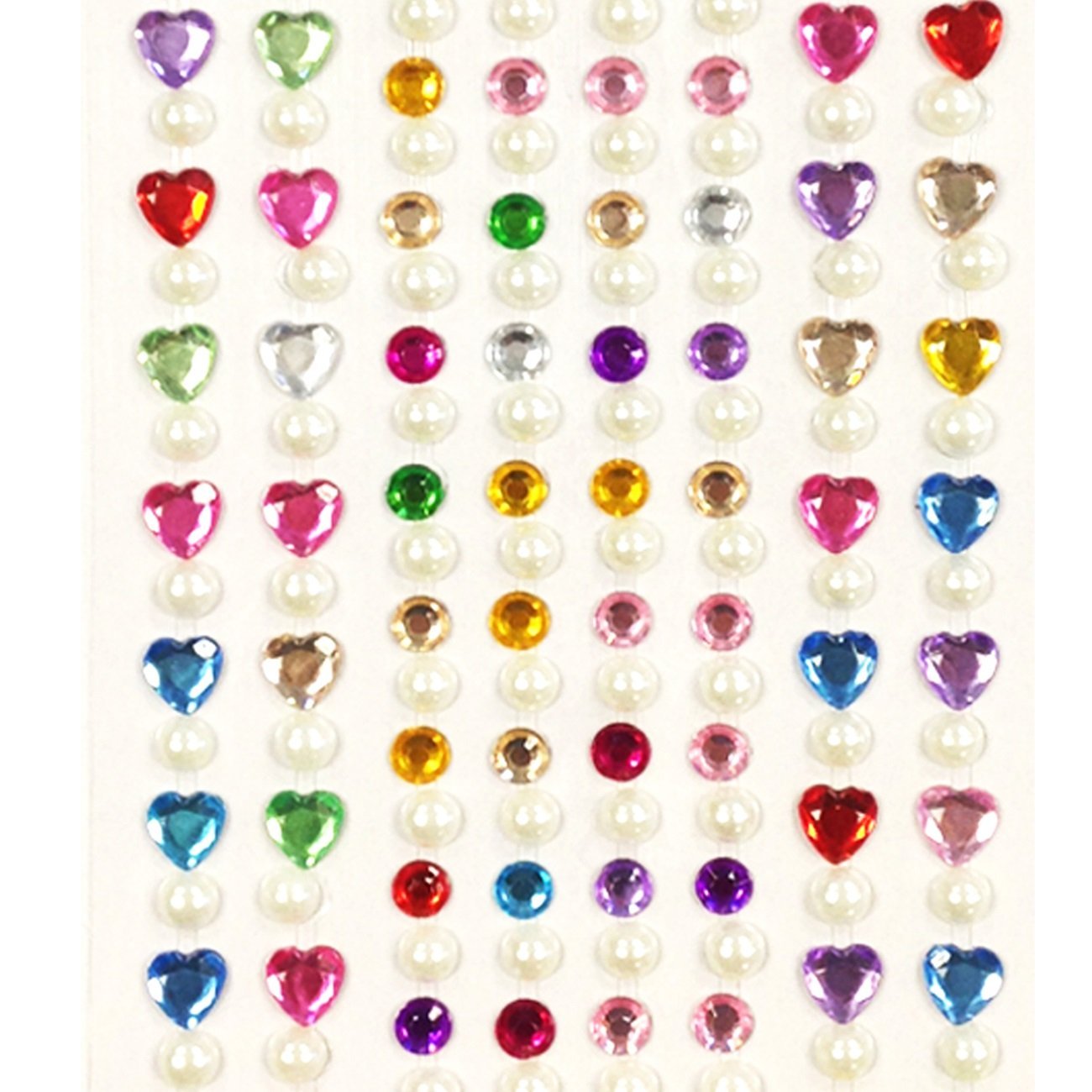 Wrapables 164 pieces Crystal Heart and Pearl Stickers Adhesive Rhinestones
