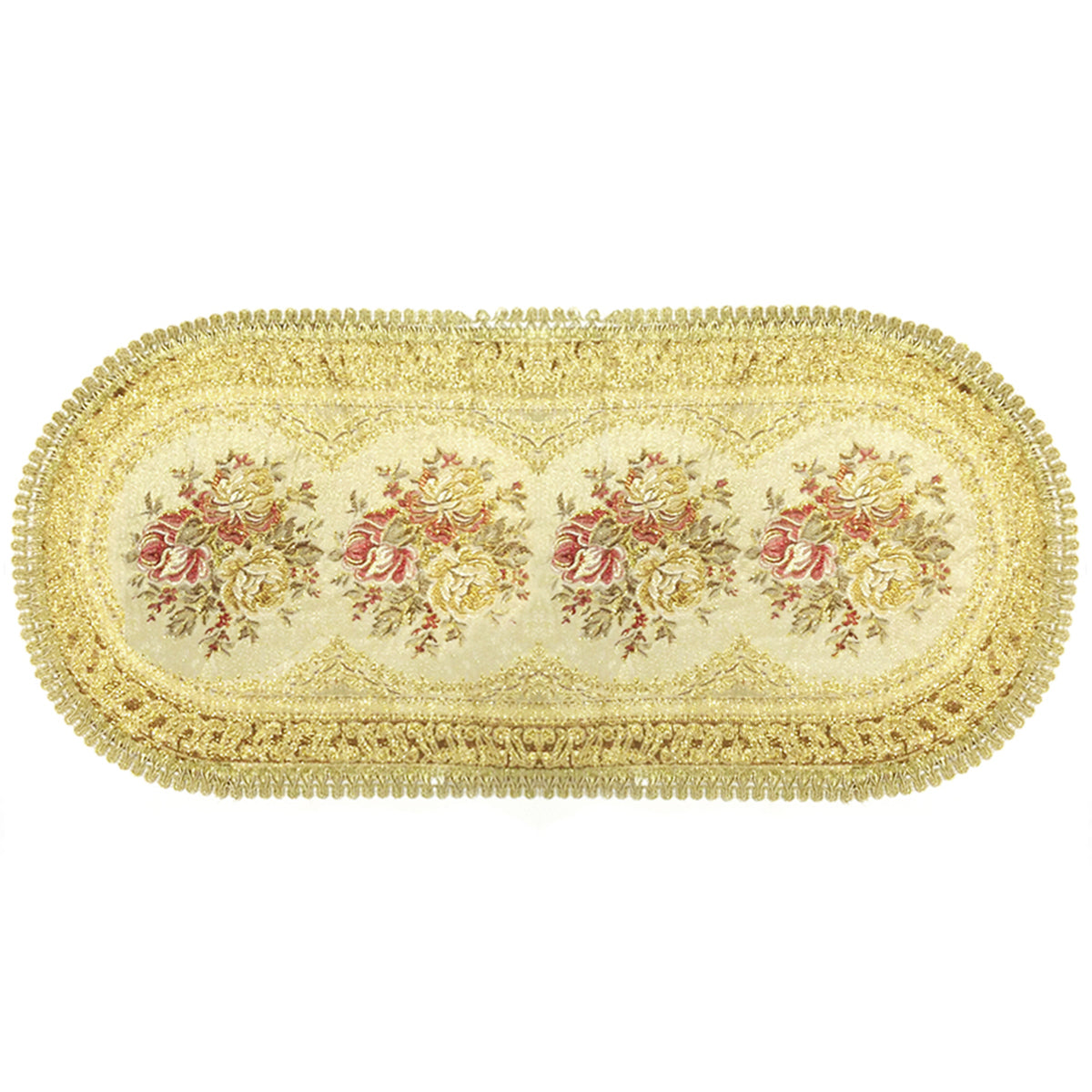 Wrapables 28.5 x 13 Inch Vintage Floral Table Runner with Gold Embroidery, Imperial Gold