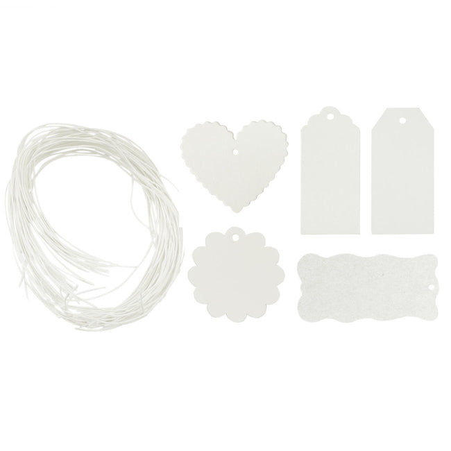 Wrapables 100 Gift Tags/Kraft Hang Tags with Free Cut String, White