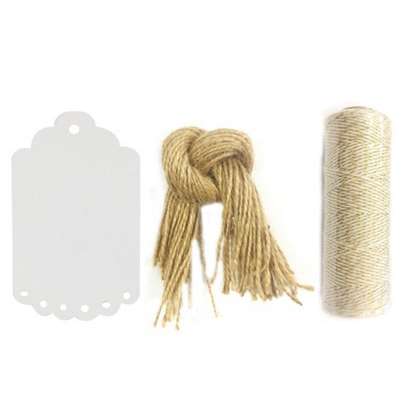 Wrapables 50 Gift Tags with Free Cut Strings  + Cotton Baker's Twine 4ply 110 Yard