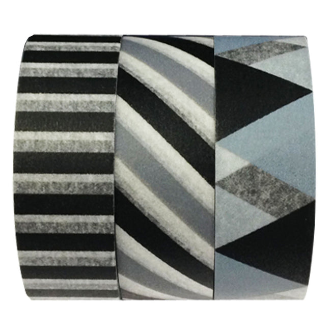 Wrapables Grey & Black Washi Masking Tape (Set of 3)