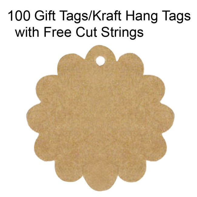 Wrapables 100 Gift Tags/Kraft Hang Tags with Free Cut Strings - Flower