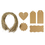 Wrapables 100 Brown Gift Tags with Free Cut String + Cotton Baker's Twine 12ply 110 Yard, White/Gold Metallic