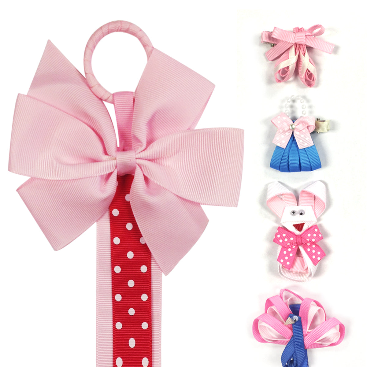 Wrapables Peacock, Bunny, Purse, Ballet Shoes Ribbon Sculpture Hair Clips with Polka Dots Hair Clip / Hair Bow Holder