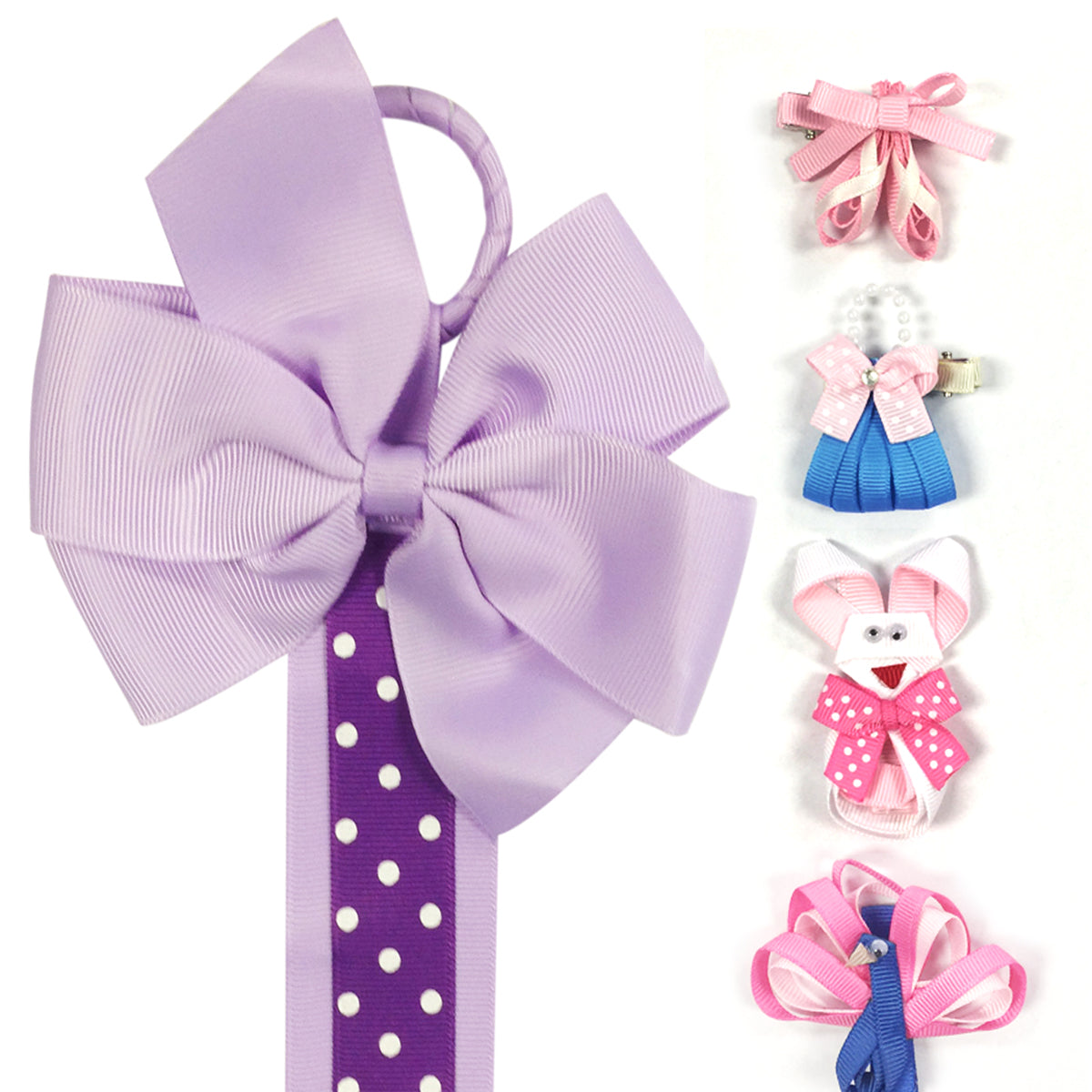 Wrapables Peacock, Bunny, Purse, Ballet Shoes Ribbon Sculpture Hair Clips with Polka Dots Hair Clip / Hair Bow Holder