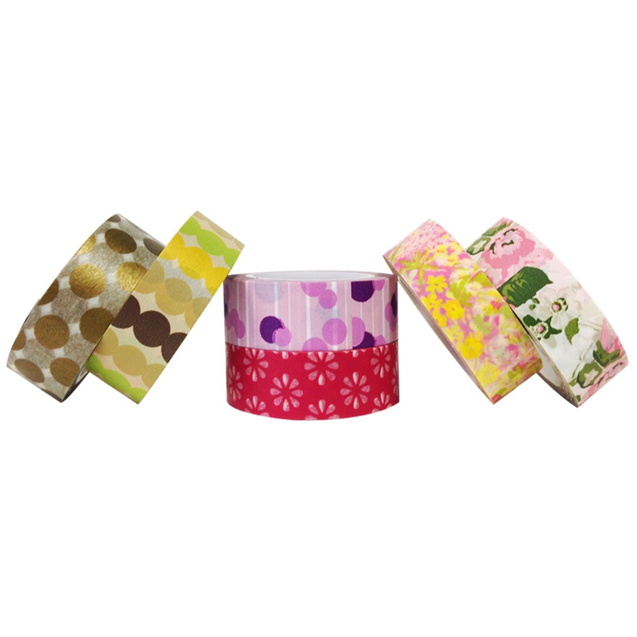 Wrapables Set of 6 Washi Tape + 40 Large Scalloped Multi-Color Gift Tags with Cut Strings