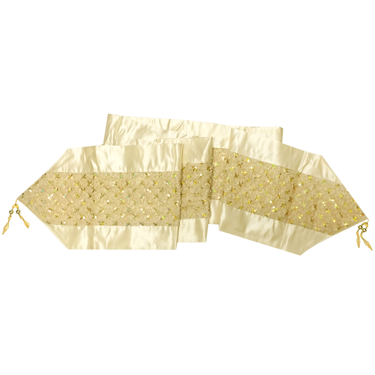 Wrapables 94 x 12 Inch Champagne Sequined Table Runner with Tassels
