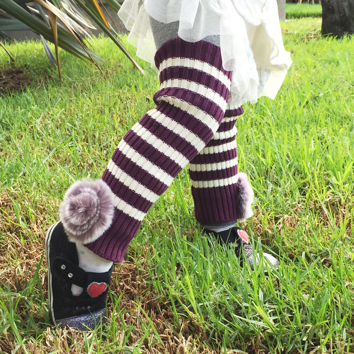 Wrapables Children's Striped Leg Warmers with Pom Pom