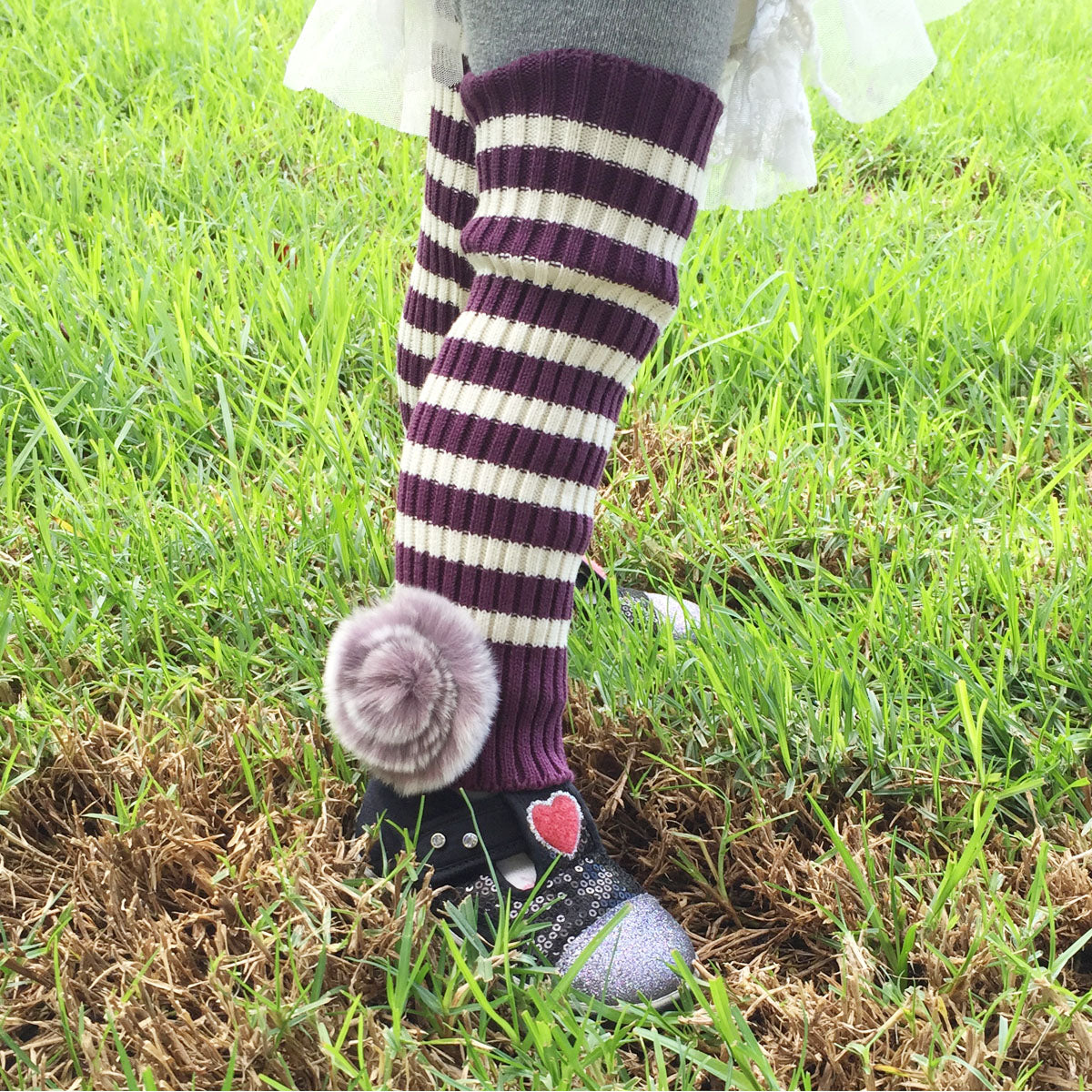 Wrapables Children's Striped Leg Warmers with Pom Pom