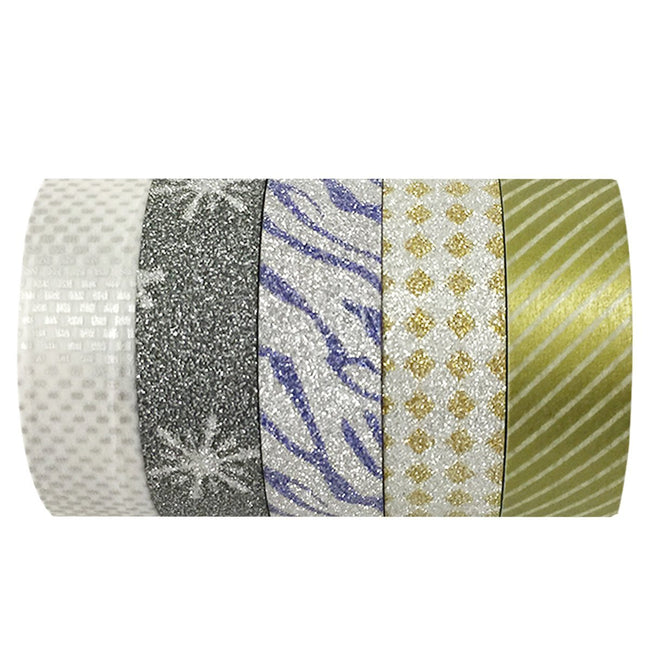 Wrapables Silver and Gold Washi Tapes Masking Tapes, Set of 5