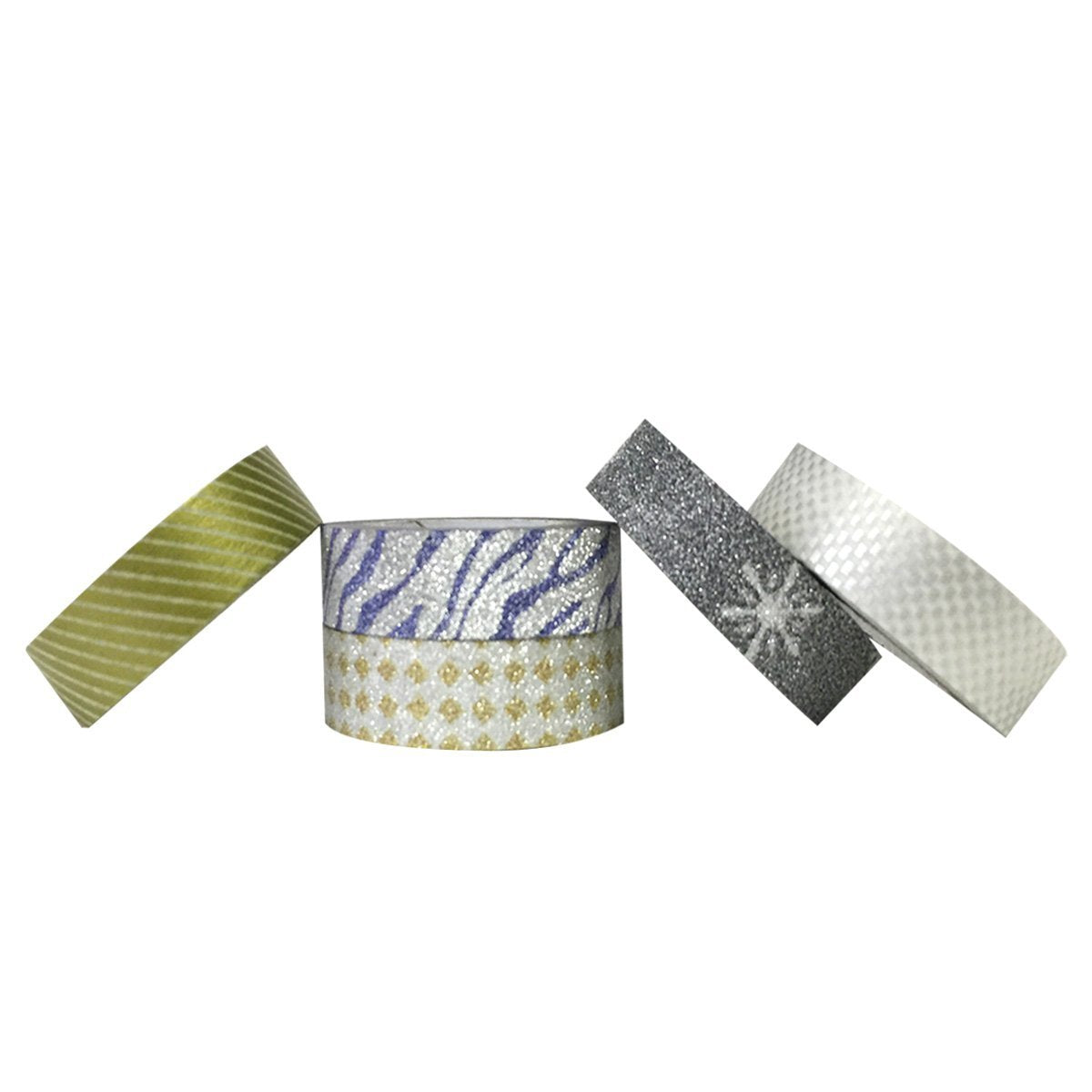 Wrapables Silver and Gold Washi Tapes Masking Tapes, Set of 5