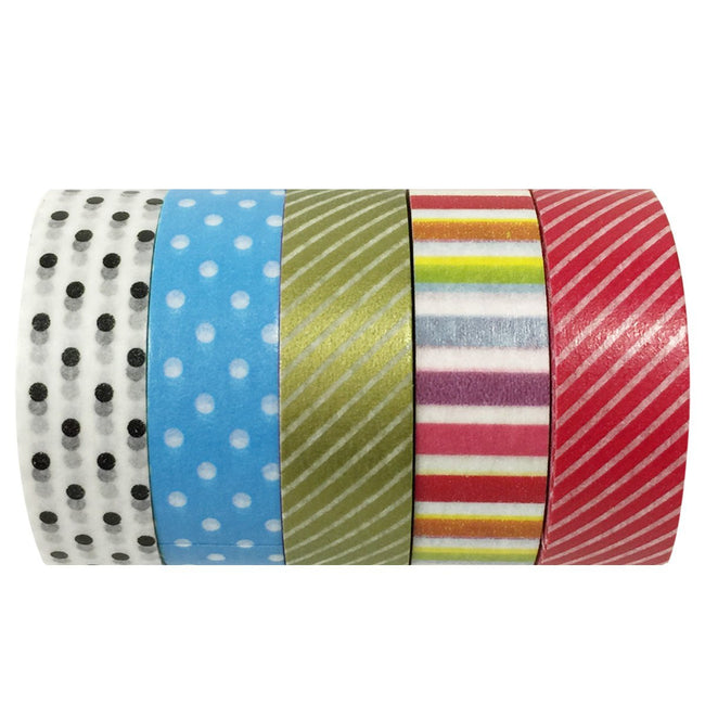 Wrapables Dots and Slants Washi Tapes Masking Tapes, Set of 5