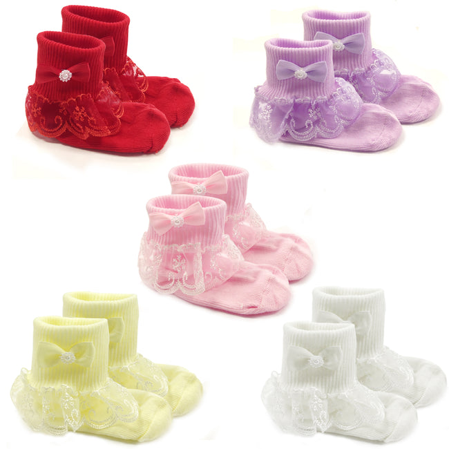 Wrapables Snowy Lace Ruffle Cuff Socks for Toddler Girl (Size 4-6), Set of 5