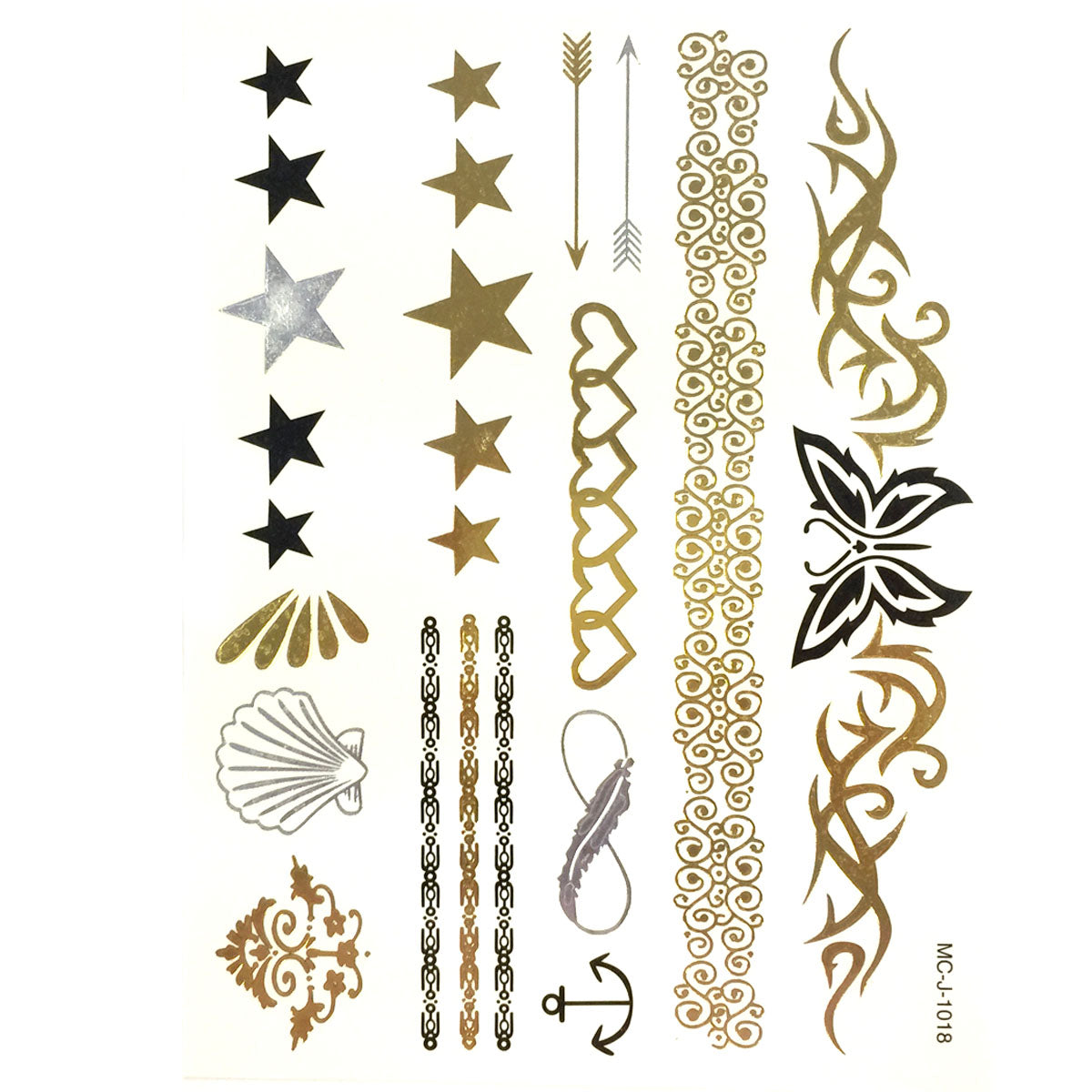Wrapables Large Metallic Gold and Silver Temporary Tattoo Stickers