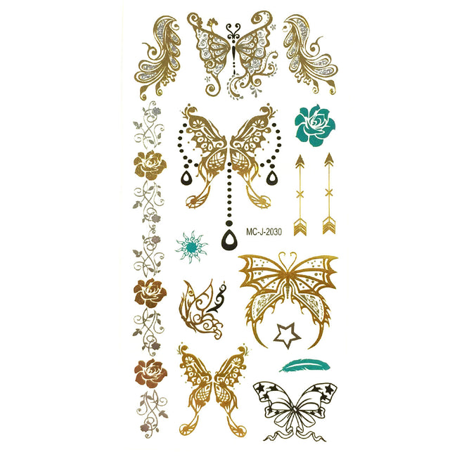 Wrapables Medium Metallic Gold and Silver Temporary Tattoo Stickers