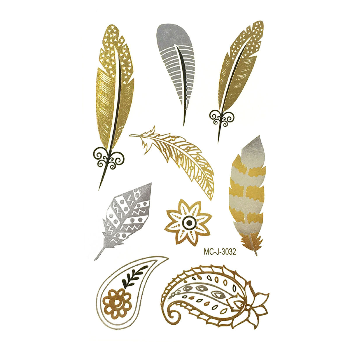 Wrapables Small Metallic Gold and Silver Temporary Tattoo Stickers