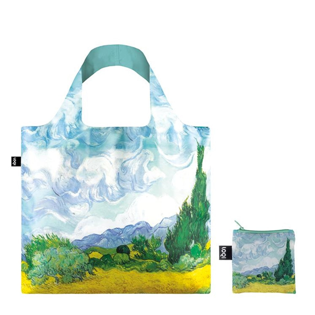 LOQI Museum Vincent Van Gogh's A Wheat Field with Cypresses Reusable Shopping Bag