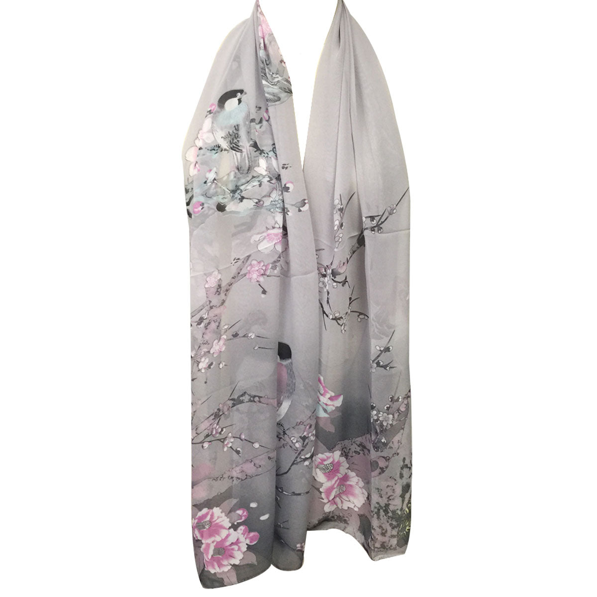 Wrapables Floral Bird Print Polyester and Silk Oblong Scarf, Twilight Dusk