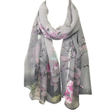 Wrapables Floral Bird Print Polyester and Silk Oblong Scarf