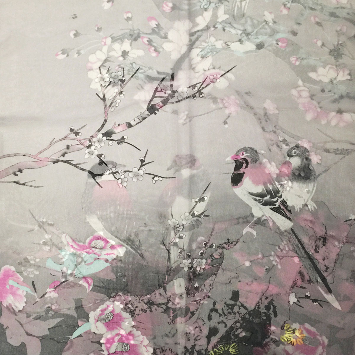 Wrapables Floral Bird Print Polyester and Silk Oblong Scarf, Twilight Dusk