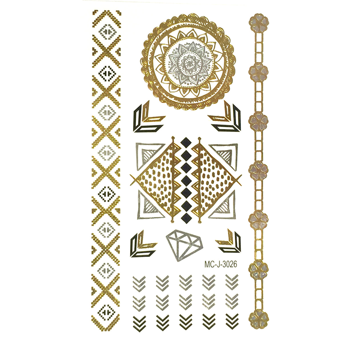 Wrapables Celebrity Inspired Temporary Tattoos in Metallic Gold Silver and Black