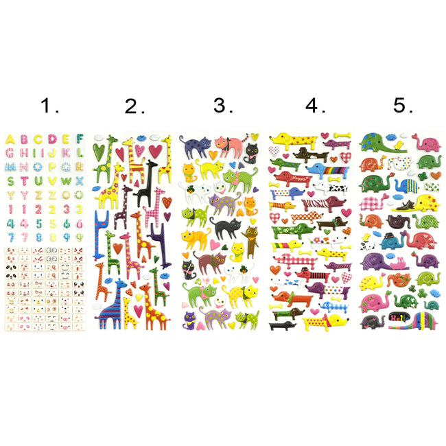 Wrapables Adorable Animal Puffy Stickers for Scrapbooking, Stationery, Diary, and Album (Set of 5)