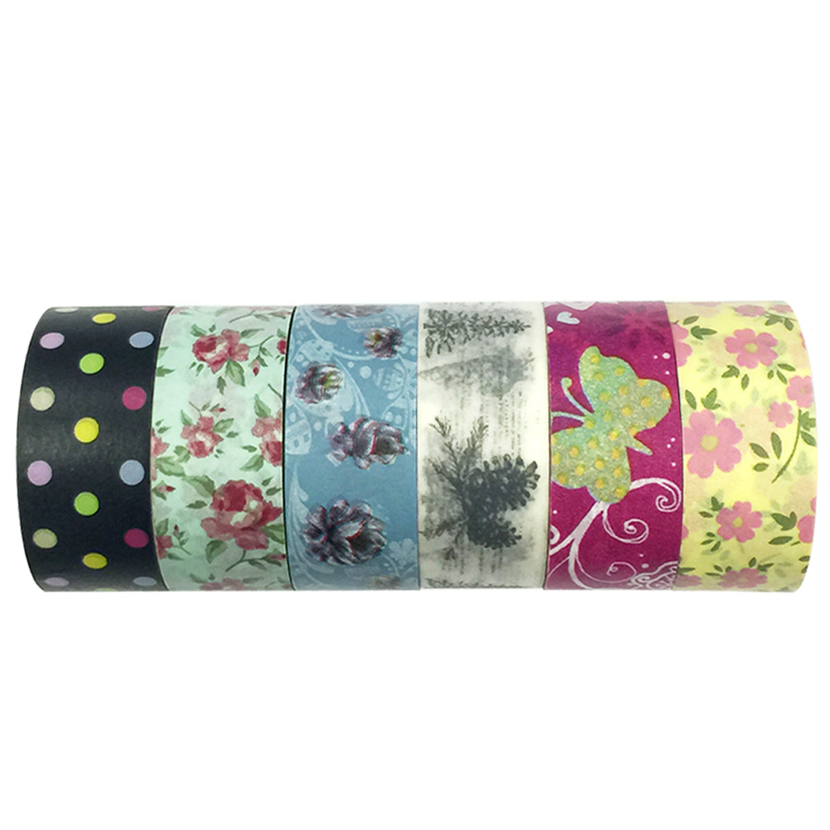 Wrapables Washi Tapes Masking Tapes 10M L x 20mm W, Set of 6, Daydream