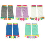 Wrapables Colorful Five Toe Socks Set of 5, Grey/Purple/White/Blue/Green