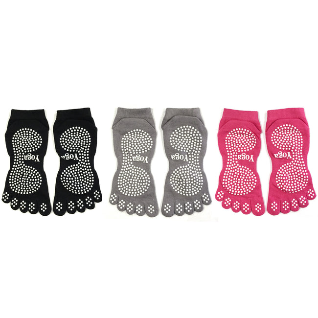 Wrapables Full Toe Yoga Pilates Socks with Grips, Set of 3