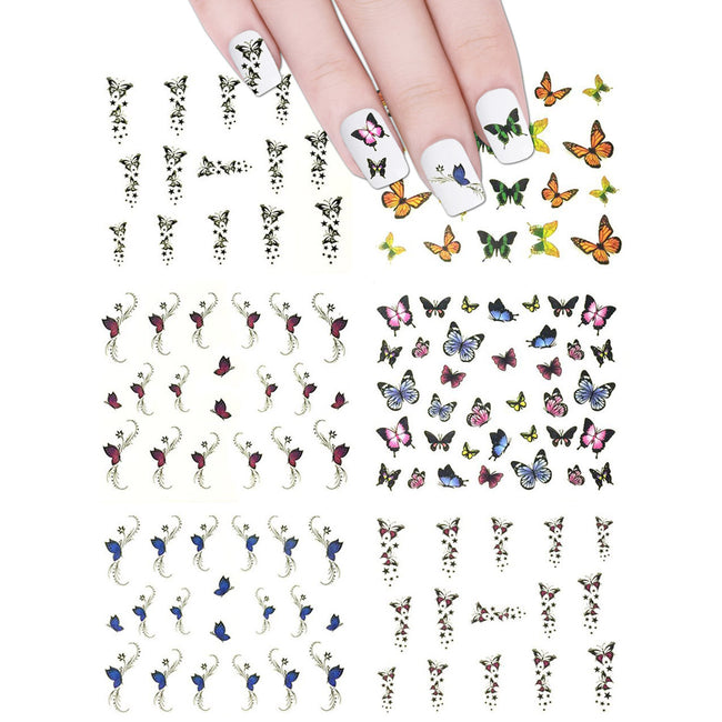 Wrapables Nail Art Water Nail Stickers Water Transfer Stickers / Nail Art Tattoos / Nail Art Decals, Butterflies (6 sheets)