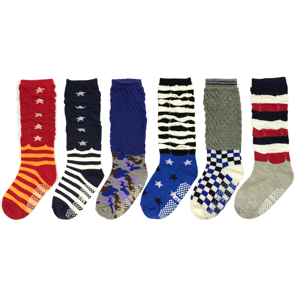 Wrapables Boys Casual Scrunch Socks (Set of 6), Set 1
