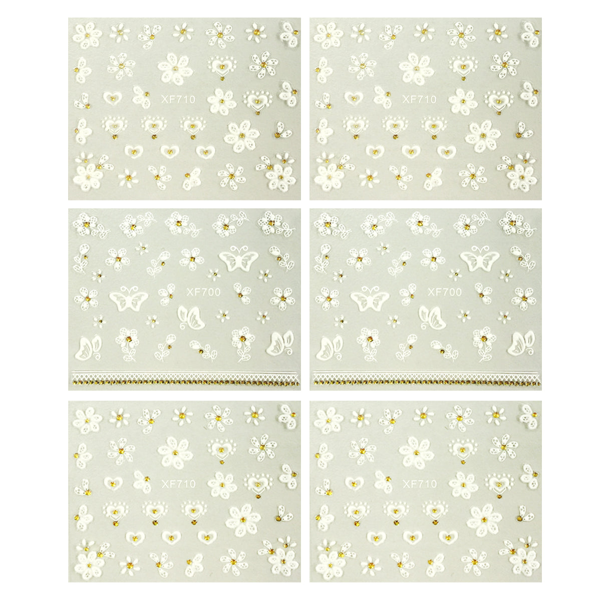 Wrapables Fingernail Stickers Nail Art Nail Stickers Self-Adhesive Nail Stickers 3D Nail Decals - Flowers, Hearts & Butterflies (3 designs/6 sheets)