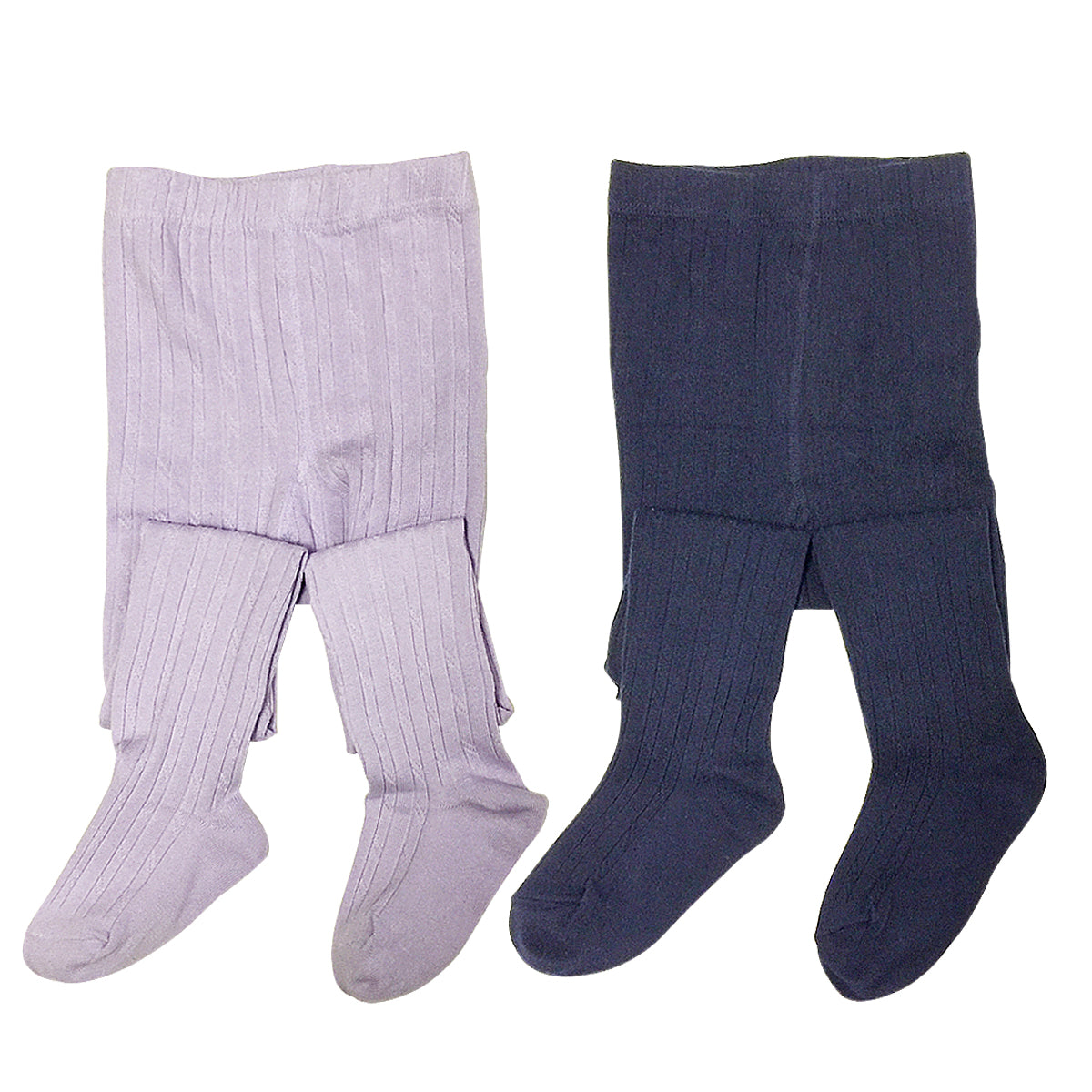 Wrapables Navy and Lavender Thick Winter Cotton Ribbed Tights for Girls (Set of 2)