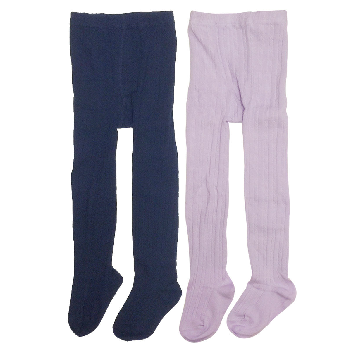 Wrapables Navy and Lavender Thick Winter Cotton Ribbed Tights for Girls (Set of 2)