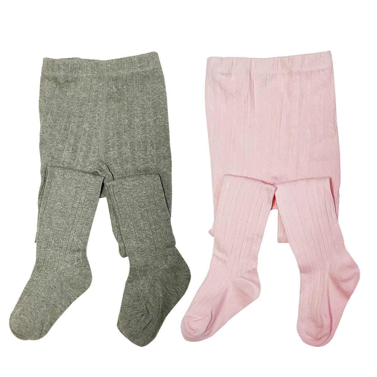 Wrapables Pink and Gray Thick Winter Cotton Ribbed Tights for Girls (Set of 2)