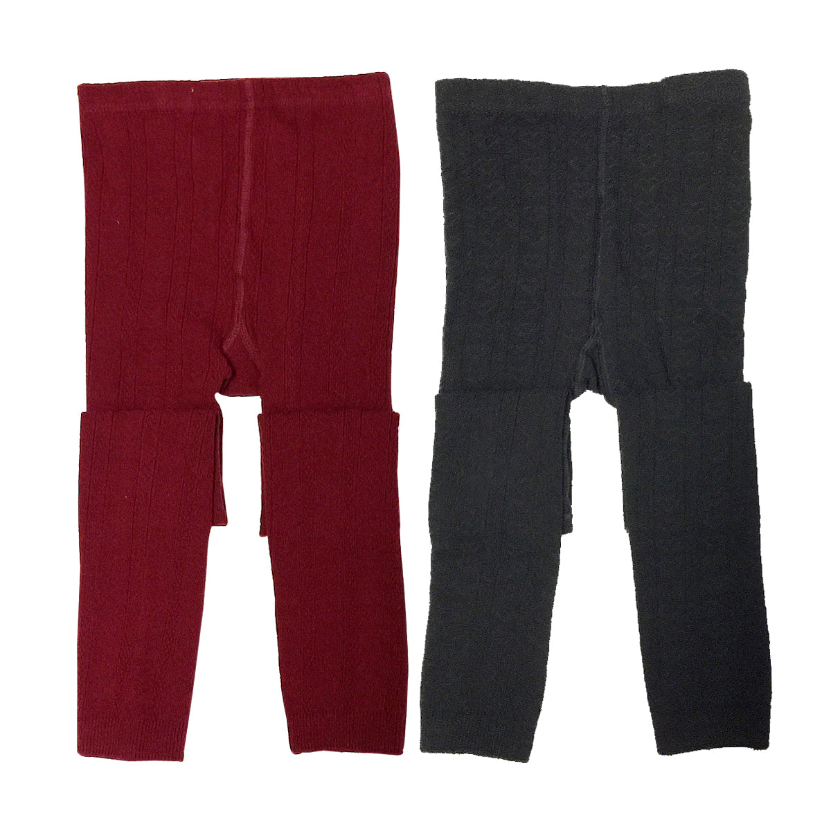 Wrapables Burgundy and Black Cotton Heart Knit Leggings for Toddlers (Set of 2)