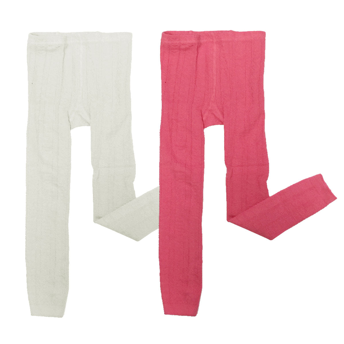 Wrapables White and Pink Cotton Heart Knit Tights for Leggings (Set of 2)