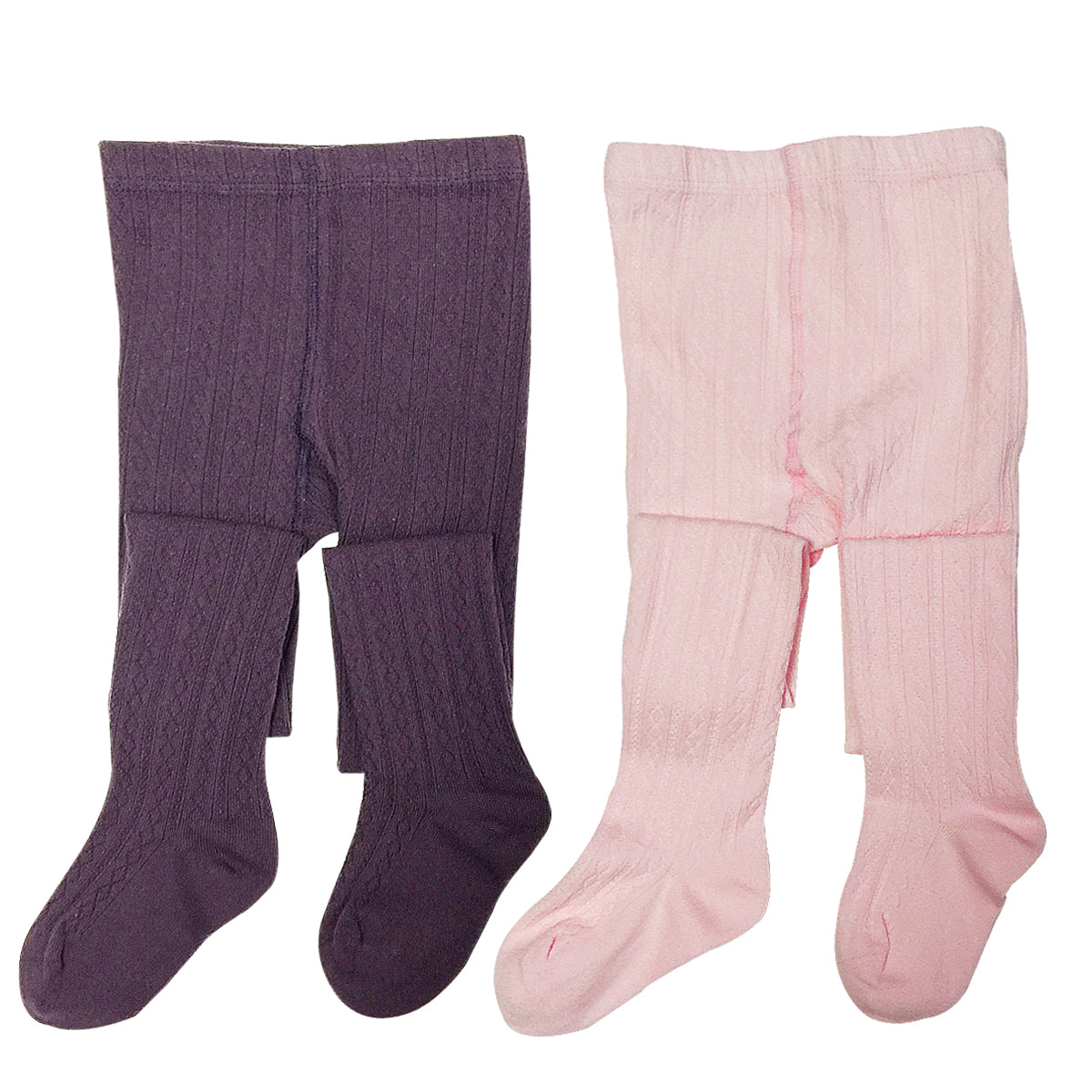 Wrapables Purple and Pink Cotton Diamond Weave Knit Tights for Girls (Set of 2)