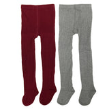 Wrapables Burgundy and Gray Cotton Diamond Weave Knit Tights for Girls (Set of 2)